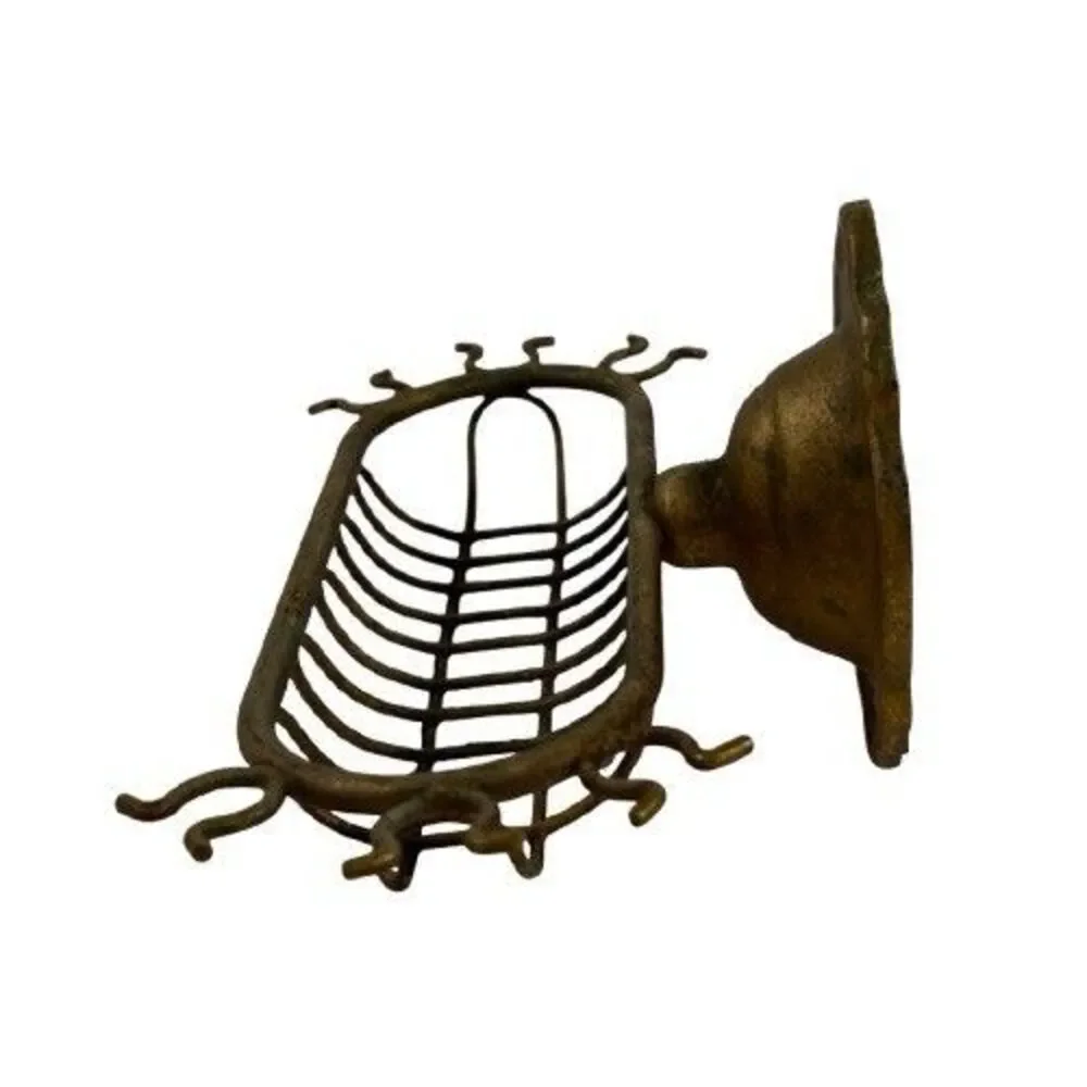 Vintage Old Retro Bathroom Soap Dish Holder Brass Wall Mounted w/ Sponge Hooks